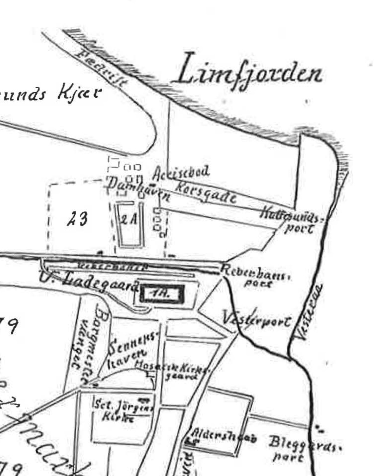 Aalborg Vester Ladegaard matrikelkort ca. 1885